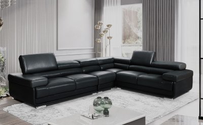 2119 Sectional Sofa in Black Leather by ESF