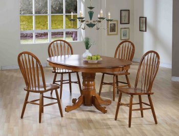 Medium Oak Finish Classic 5Pc Dining Set w/Optional Side Chairs [WDDS-1004-25]