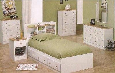 Classy White Kids Contemporary Bedroom w/Bookcase Headboard