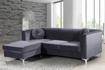 Eliana Sectional Sofa 660 in Grey Velvet Fabric by Meridian [MRSS-660 Eliana Grey]