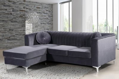 Eliana Sectional Sofa 660 in Grey Velvet Fabric by Meridian