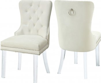 Miley Dining Chair 746 Set of 2 Cream Velvet Fabric by Meridian [MRDC-746 Miley Cream]