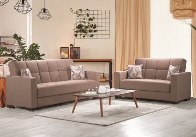 Armada-20 2pc Sofa Bed & Loveseat Set in Brown Fabric - Casamode