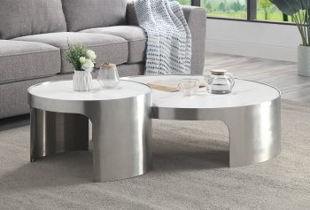 Abilene Nesting Coffee Table LV00223 Marble & Brush Silver -Acme [AMCT-LV00223 Abilene]