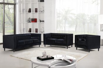 Taylor Sofa 642 in Black Velvet Fabric by Meridian w/Options [MRS-642 Black Taylor]