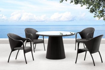 Black Weave Modern 5pc Outdoor Dinette Set w/Glass Top Table [ZOUT-Montezuma-701362]