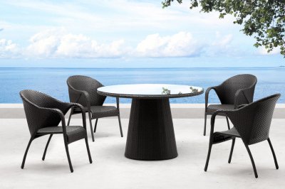 Black Weave Modern 5pc Outdoor Dinette Set w/Glass Top Table