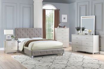 F9418Q 5Pc Bedroom Set in Grey Fabric by Poundex w/Options [PXBS-F9418Q Grey]