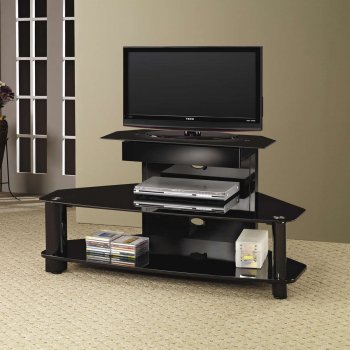 Three Tiered Black Tempered Glass Modern TV Stand w/Shelves [CRTV-701371]