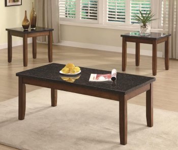 Marble-Like Top & Rich Walnut Finish Modern 3Pc Coffee Table Set [CRCT-701564]