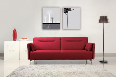 Davenport Sofa Bed in Red Fabric by VIG