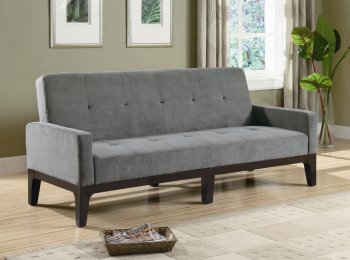 Grey Microfiber Fabric Modern Convertible Sofa Bed w/Wood Base [CRSB-300229]