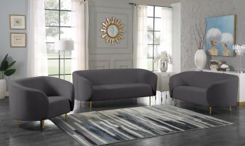 Lavilla Sofa 611 in Grey Velvet Fabric by Meridian w/Options [MRS-611 Grey Lavilla]