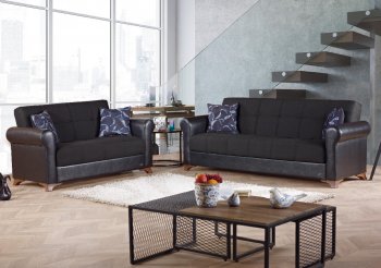 Passaic Sofa Bed & Loveseat Bed Set in Black by Empire w/Options [MYSB-Passaic]