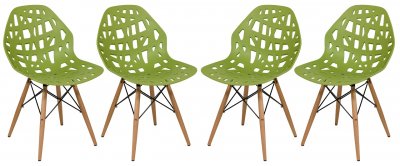 Akron Set of 4 Dining Chairs Ak19GR in Green by LeisureMod