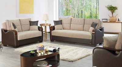 Seattle Sofa Bed in Beige & Espresso by Empire w/Options