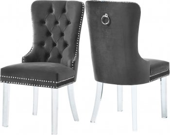 Miley Dining Chair 746 Set of 2 Grey Velvet Fabric by Meridian [MRDC-746 Miley Grey]