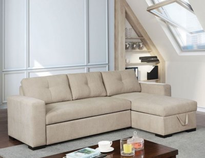 Hakine Sectional Sofa CM6949 in Beige Small Weave Chenille