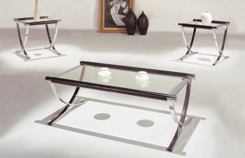 Set of Glass Top Contemporary Coffee & End Tables W/Chrome Legs [HLCT-T532]