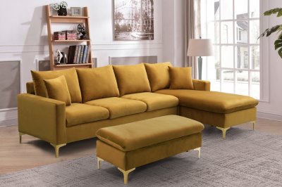 LCL-021 Sectional Sofa in Gold Velvet