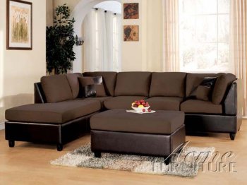 Chocolate Microfiber Modern Sectional Sofa with Ottoman [AMSS-10110-Lisbon]