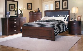 Warm Espresso Finish Contemporary Leather Headboard Bed [HEBS-890]