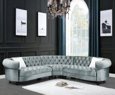 Qulan Sectional Sofa LV00344 in Light Blue Velvet by Acme