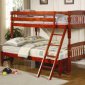 Warm Cherry Finish Classic Twin Over Full Bunk Bed w/Ladder