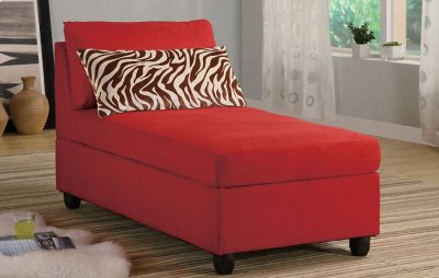 Red Microfiber Plush Contemporary Chaise Lounger