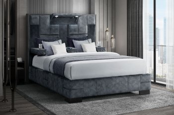 Oscar Upholstered Bed in Domino Granite by Global [GFB-Oscar Domino Granite]