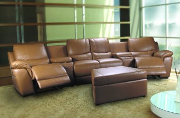 Beige Leatherette Home Theater Sectional W/Motorized Recliners [CRSS-356-600252]