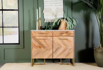 951139 Accent Cabinet in Natural by Coaster w/Marble Top [CRCA-951139 Keaton]