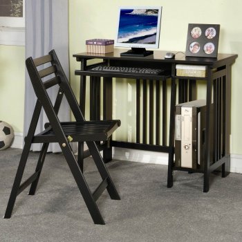 Black Finish Modern Folding Home Office Desk w/Chair [CROD-800775]