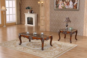 Marbella 237 Coffee Table in Cherry w/Marble Top & Optional End [MRCT-237 Marbella]