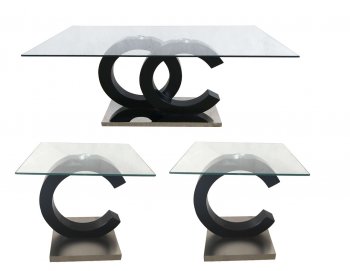 T2207 Coffee Table & 2 End Tables Set in Black by Global [GFCT-T2207C]