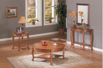 Oak Finish Traditional 3Pc Table Set w/Nail Head Design [PXCT-F6031]