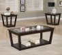 Rich Cappuccino Finish Modern 3Pc Coffee Table Set w/Glass Tops