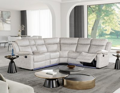 U6026 Motion Sectional Sofa in Light Gray Fabric by Global