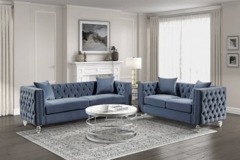 Orina Sofa & Loveseat 9349DBU in Dark Blue Velvet by Homelegance [HES-9349DBU-Orina Set]