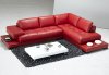 Red Full Leather Modern Sectional Sofa w/End Tables