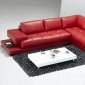 Red Full Leather Modern Sectional Sofa w/End Tables