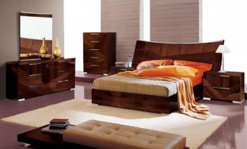 Capri Bedroom in Walnut High Gloss by ESF w/Cindi Bed [EFBS-Capri (Cindi Bed)]