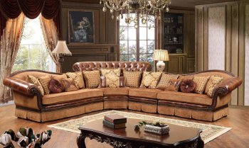 Linda Sectional Sofa in Brown Fabric & Bonded Leather [ADSS-Linda]