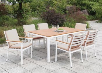 Aisha Outdoor 7Pc Table Set CM-OT1867T-69 in White & Oak [FAOUT-CM-OT1867T-69-Aisha]