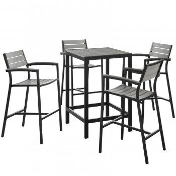 Maine 5 Piece Outdoor Patio Bar Set in Brown & Gray by Modway [MWOUT-EEI-1755-BRN-GRY-SET]