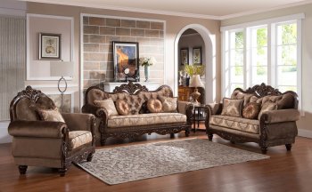 Zoya Traditional Sofa & Loveseat Set in Brown & Cherry [ADS-Zoya-Cherry]