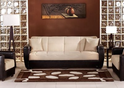 Beige Microfiber Elegant Modern Sleeper Sofa with Storage