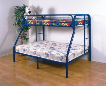 Blue Finish Contemporary Twin/Full Bunk Bed w/Built-In Ladder [HLBS-S133]