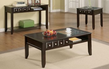 Dark Espresso 3Pc Contemporary Table Set w/Drawers & Glass Inlay [PXCT-F6212]