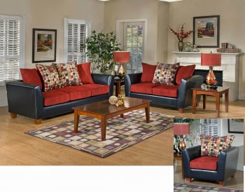 Red Fabric and Black Vinyl Modern Sofa & Loveseat Set w/Options [PMS-4600-RedBlack]